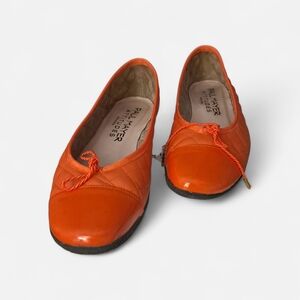Paul Mayer Orange Quilted Ballet Flats with Glossy Cap